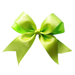 Green satin ribbon bow isolated on transparent background with clipping path.