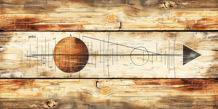 Geometric Shapes and Mathematical Notations Carved into a Wooden Plank, Symbolizing the Intersection of Natural Texture and Human Ingenuity, Generative AI