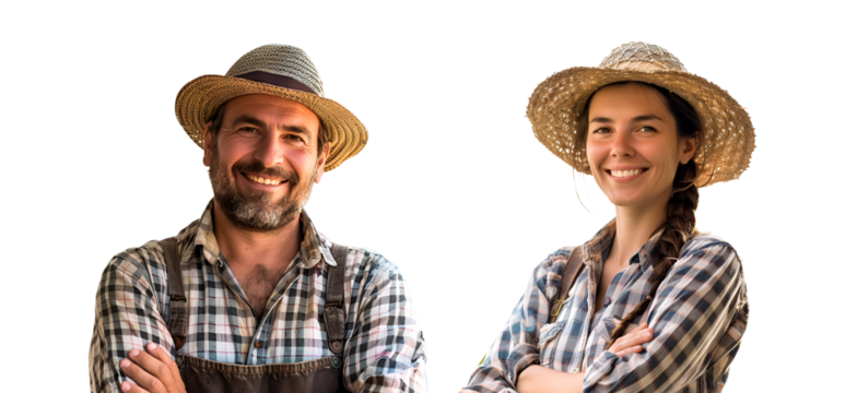 Man and woman with crossed arms: A close-up portrait set of farm people, Isolated on Transparent Background, PNG