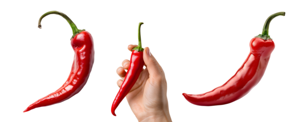 A Hand Holding a Pepper: Part of the Chili Peppers Set Including Red and Hot Peppers, Isolated on Transparent Background, PNG
