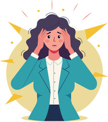 business woman in anxiety, stress and mantal health problem vector illustration design