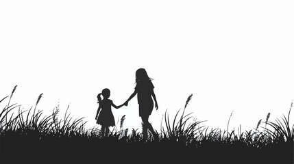 Mother and daughter walking and holding hands 