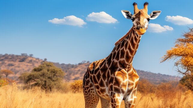 Majestic giraffe standing tall in the vast and stunning african savannah wilderness