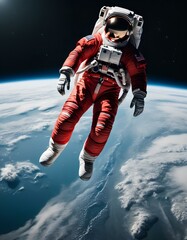 illustration of astronaut with red suit, full body and floating ultra