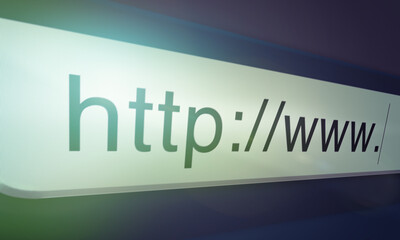 Browser, website and url of search bar on computer screen for information, worldwide surfing or...