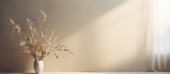 Blurred minimalist interior with dried flora in a vintage design