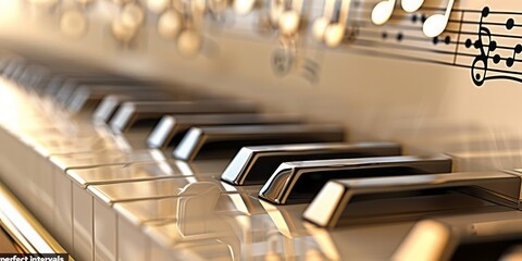 An Elegant Piano Keyboard Highlights the Phrase 'Perfect Intervals', Evoking the Precision and Beauty of Music, Generative AI - obrazy, fototapety, plakaty