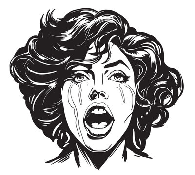 Crying woman. Girl in style pop art. Style of the comic. Vector isolated illustration. Cartoon character.