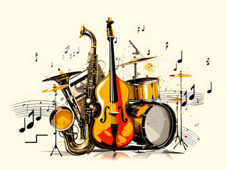 Illustration background of different jazz instruments
