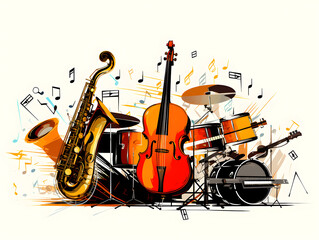 Illustration background of different jazz instruments