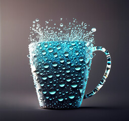 abstract tea cup made of water drops, cool refreshment concept