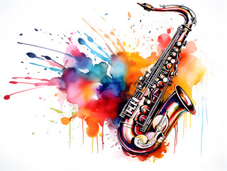 Illustration of a saxophone instrument on colorful background - obrazy, fototapety, plakaty