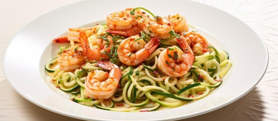 Delectable Shrimp Pasta Dish in a White Bowl Ready to Satisfy Your Culinary Cravings