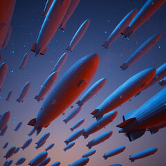 Majestic Wooden Zeppelins Gliding under a Twilight Star-Adorned Sky