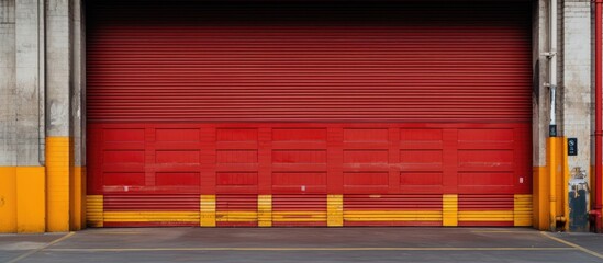 Vibrant Red Garage Portal with Weathered Texture and Metal Handles - Powered by Adobe