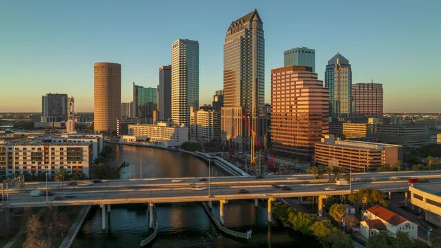 Aerial Traffic hyperlapse of Tampa
