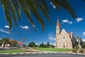 Afrika, Namibia, Windhoek, Hauptstadt, Christuskirche, evangelisch, 1910, Palmen