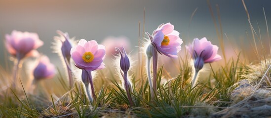 Vibrant Purple Crocus Blooms in a Whimsical Spring Meadow Field