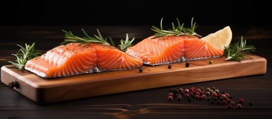 Freshly Grilled Salmon Fillet Presented on a Rustic Wooden Cutting Board