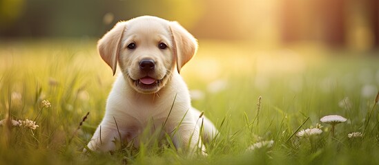 Adorable Puppy Enjoying a Relaxing Moment while Laying on Vibrant Green Grass