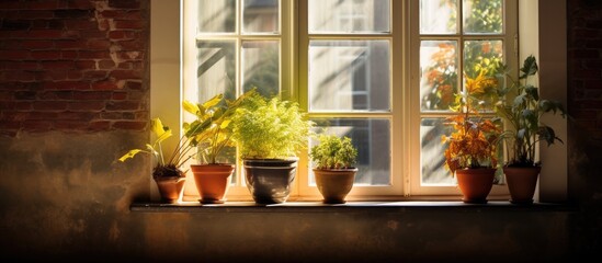 Lush Greenery Adorning a Sunlit Window in a Tranquil Botanical Oasis