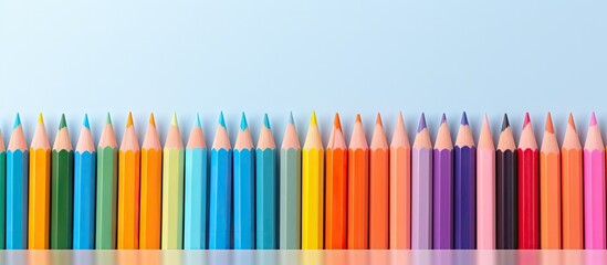 Vibrant Colored Pencils Arranged Tidily on a Cool Blue Background - Powered by Adobe