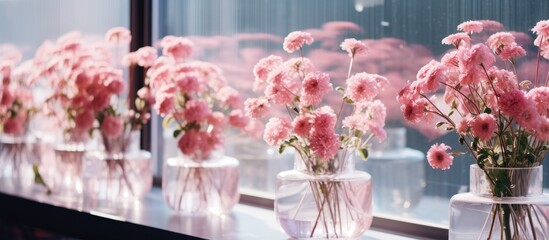 Elegant Home Decor - Assorted Vases Filled with Delicate Pink Flowers