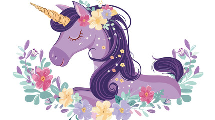 Purple unicorn with flowers 