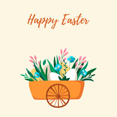 Happy easter. Eggs, flowers. Easter concept. Template for card, poster, banner, paper, textile. Vector illustration in modern style. 