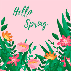 Happy easter. Flowers, plants, leaves. Easter concept. Template for card, poster, banner, paper, textile. Vector illustration in modern style. 