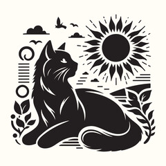 Cat Deferent poses Silhouette Vector Illustration