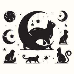 Cat Deferent poses Silhouette Vector Illustration