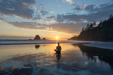 Naklejka premium Sunset Yoga Solitude