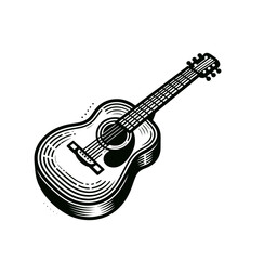 Hand drawn illustration vector acoustic guitar. Retro vintage style	
