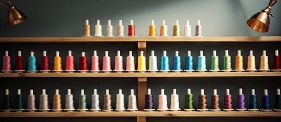 Vibrant Thread Spectrum: A Colorful Array of Sewing Spools on a Shelf