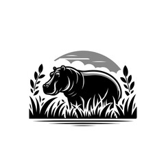 Hippopotamus monochrome isolated vector illustration
