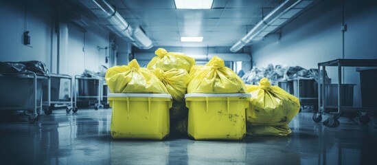 Abandoned Room Filled with Piles of Yellow Trash Bags - Environmental Cleanup