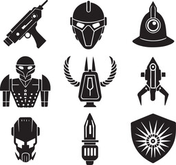 Set video game symbol. Hand drawn vector illustration