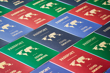 Array of Multicolored COVID-19 Immune Passports Spread on Surface