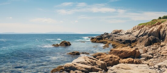 Fototapeta na wymiar Mesmerizing Blue Water Serenity with Vibrant Seashells on Sandy Beach Shoreline