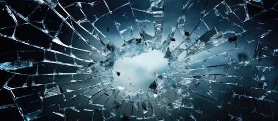 Dramatic Shattered Glass Window with a Circular Hole in the Center