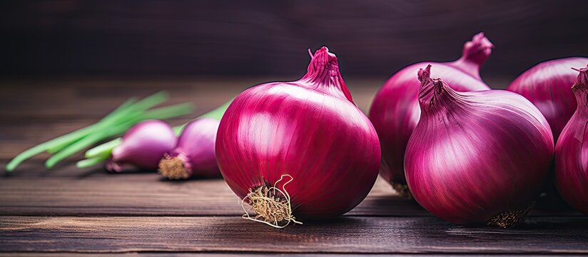 Fresh Organic Onions Arranged on Rustic Wooden Table, Natural Ingredients for Cooking