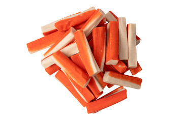 A group of crab sticks isolated on white background. © Nikolay