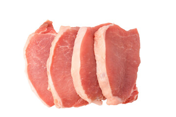 Raw pork pieces isolated on a white background.