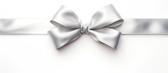 Elegant Silver Bow Adorned with Creamy White Satin Ribbon for Chic Gift Wrapping