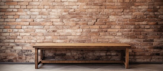 Rustic Wooden Bench Leaning Against Aged Brick Wall with Vintage Charm