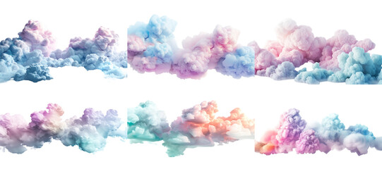Collection of Colorful Cloud Formations - Isolated on White Transparent Background 
