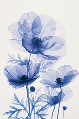 Beautiful watercolor drawing of delicate blue flowers on a white background