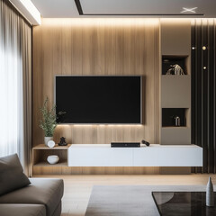 Sleek interior with wood finish and minimalistic decor