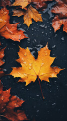 autumn leaves on the asphalt in the rain, Wallpapers for phone сreated with Generative Ai